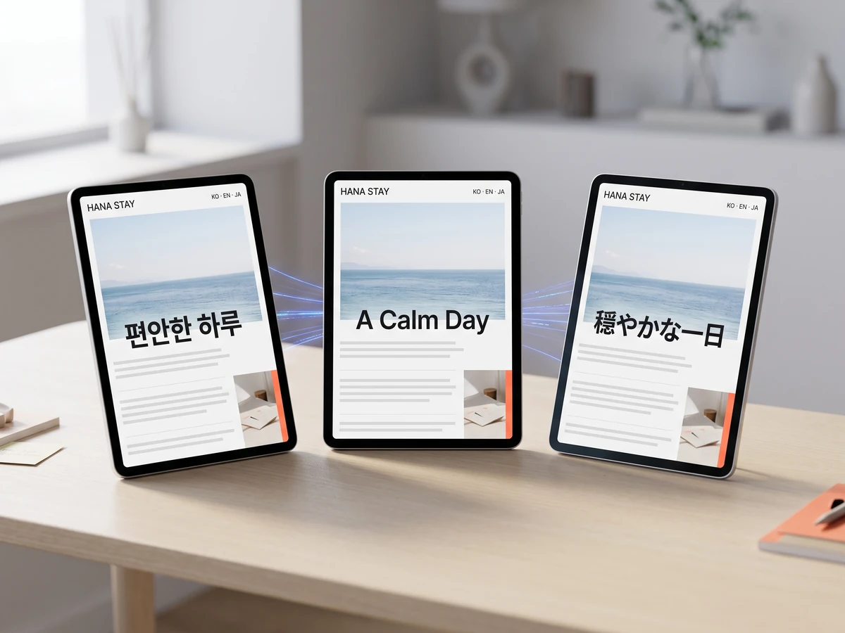 한국어·영어·일본어로 바뀌는 같은 홈페이지 화면
